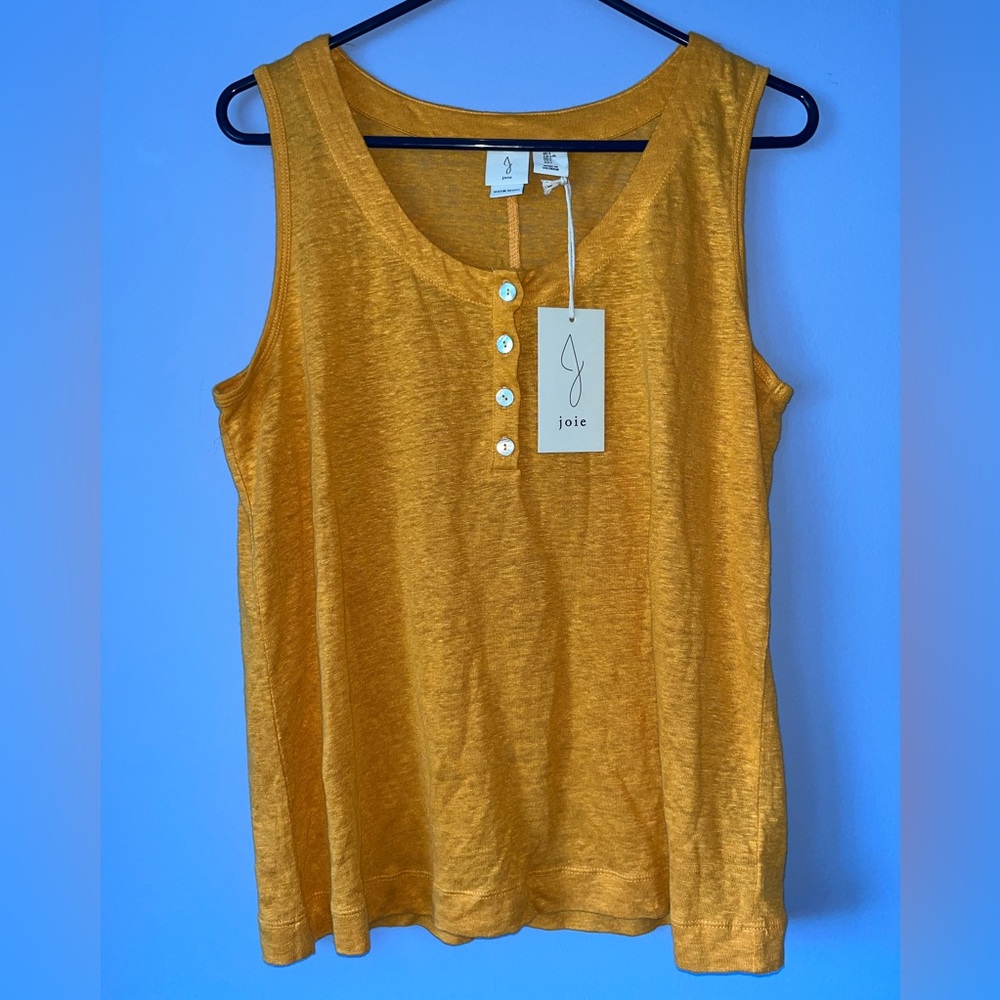 Joie Linen Button Tank Top in Goldenrod Yellow Large